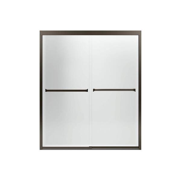 STERLING Meritor 59.375 in. W x 70 in in. H Semi Frameless Sliding Shower Door in Anodized Deep Bronze with Frosted Glass
