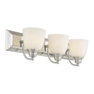 Fairbourne 24 in. 3-Light Brushed Nickel Vanity with Satin Opal White Glass