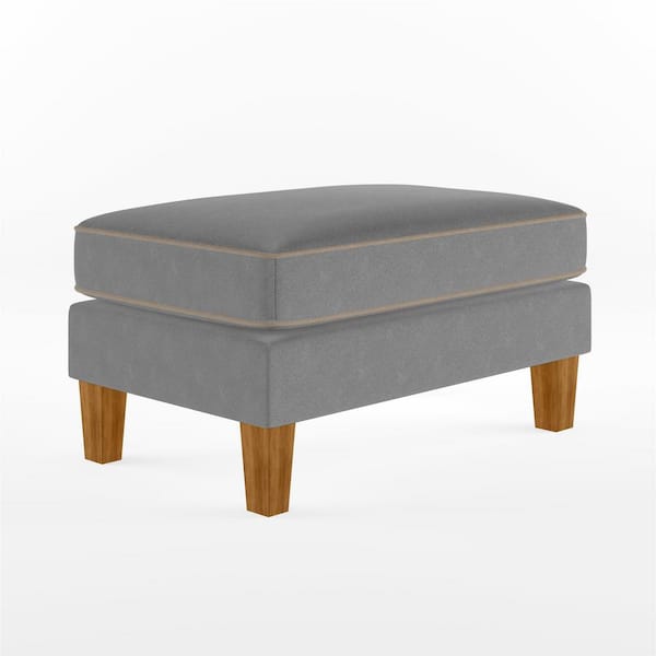 Novogratz Bowen Ottoman with Contrast Welting, Gray
