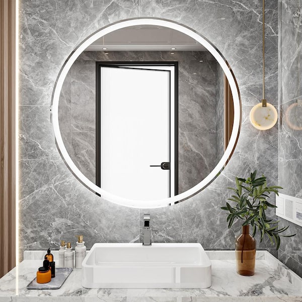 Unbranded 20 in. W x 20 in. H LED Round Frameless Dimmable Wall Bathroom Vanity Mirror in Silver