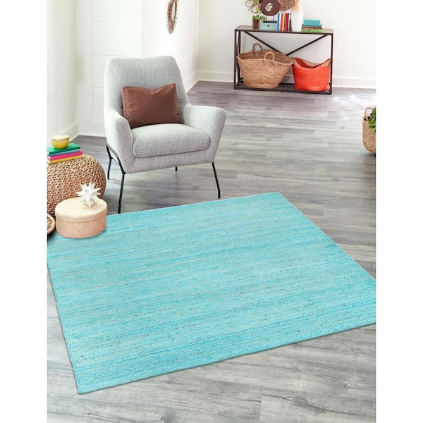 Braided Jute Dhaka Turquoise 8' 0 x 8' 0 Area Rug