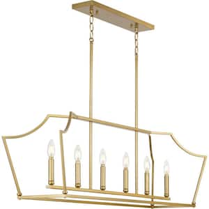 Parkhurst 6-Light Brushed Bronze Linear Chandelier New Traditional 42 in. with Clear Glass Shades