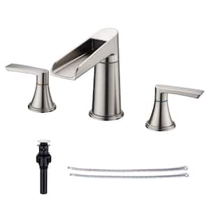 Waterfall 8 in. Widespread Double Handle Bathroom Faucet with Drain Assembly in Brushed Nickel