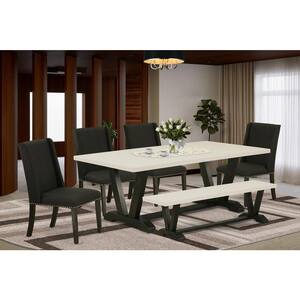 6-Piece Rectangle Natural Oak Finish Solid Wood Top Dining Table with 1 Bench, 4 Chairs with Lattice Back