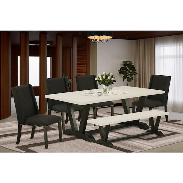 East West Furniture 6-Piece Rectangle Natural Oak Finish Solid Wood Top Dining Table with 1 Bench, 4 Chairs with Lattice Back