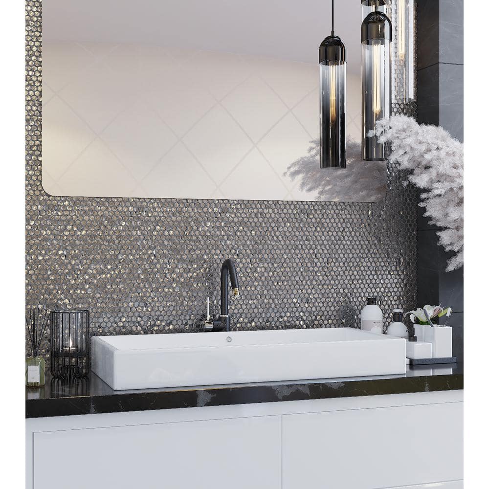 Silver Glass Penny Round Mosaic Tile 12.2" x 12.2" Sheet for Wall