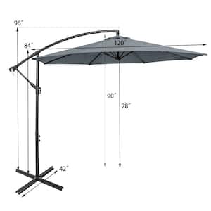 10 ft. Steel Cantilever Tilt Patio Umbrella with 8 Ribs and Cross Base in Gray