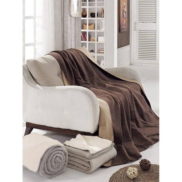 Ottomanson Dark Brown and Tan Reversible Cotton Twin Woven Blanket