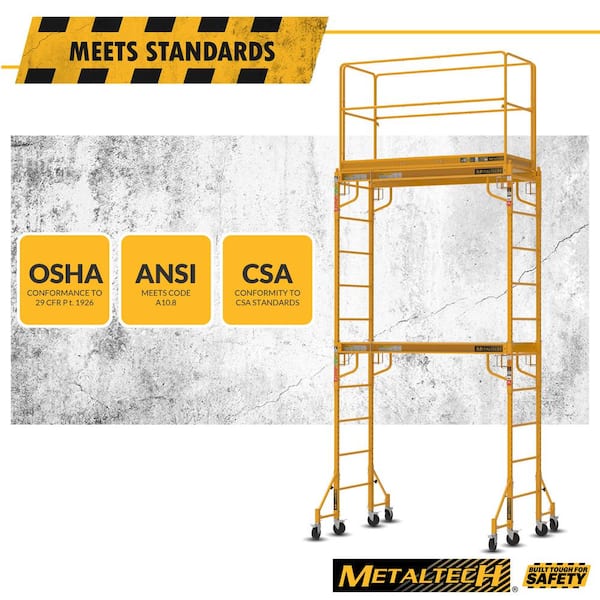 Rolling Scaffolding Tower, 2-Story Baker Scaffolding with Outriggers, Guard  Rail, Scaffolding Platform