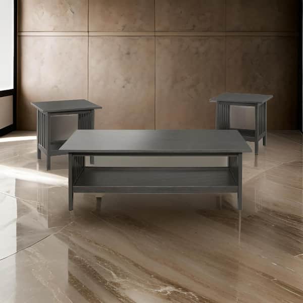Benjara Wiston 47.5 in. Antique Gray Rectangle Wood 3-Piece Coffee Table Set