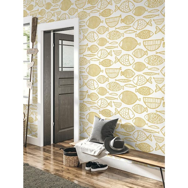 57.5 sq. ft. Honey Cadence Fish Unpasted Nonwoven Paper Wallpaper Roll