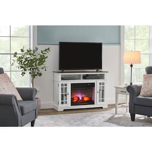 Canteridge 47 in. W Freestanding Media Console Electric Fireplace TV Stand in White with Brown Top