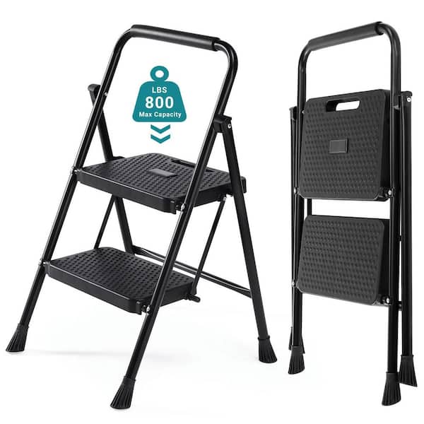 2 Step Ladder, Portable Folding Step Stool Heavy Duty Anti-Slip, Lightweight 800 lbs. Capacity Reach 17.6 ft. Aluminum