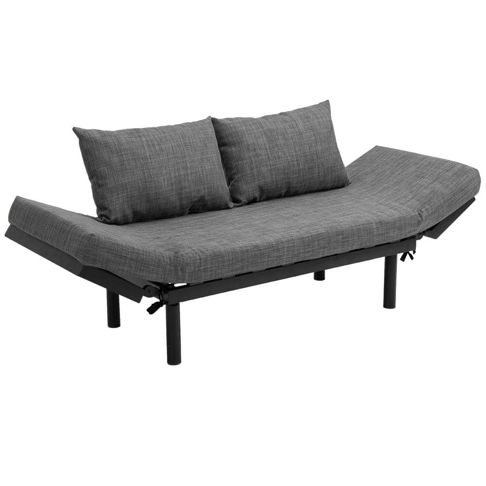 Black 1-Piece Solid Wood Outdoor Couch Sofa Bed Chaise Longue with Linen Gr