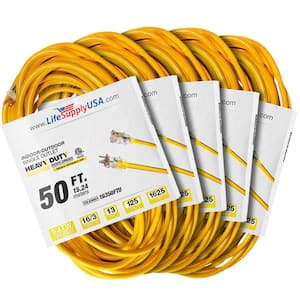 50 ft. 16-Gauge/3-Conductors SJTW Indoor/Outdoor Extension Cord with Lighted End Yellow (5-Pack)