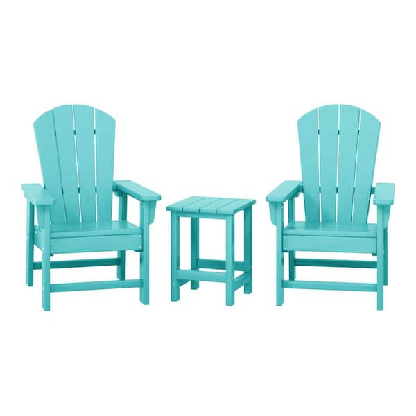 Children's Laguna Turquoise 3-Piece Plastic Outdoor Kids Adirondack Chair With Side Table Patio Conversation Set