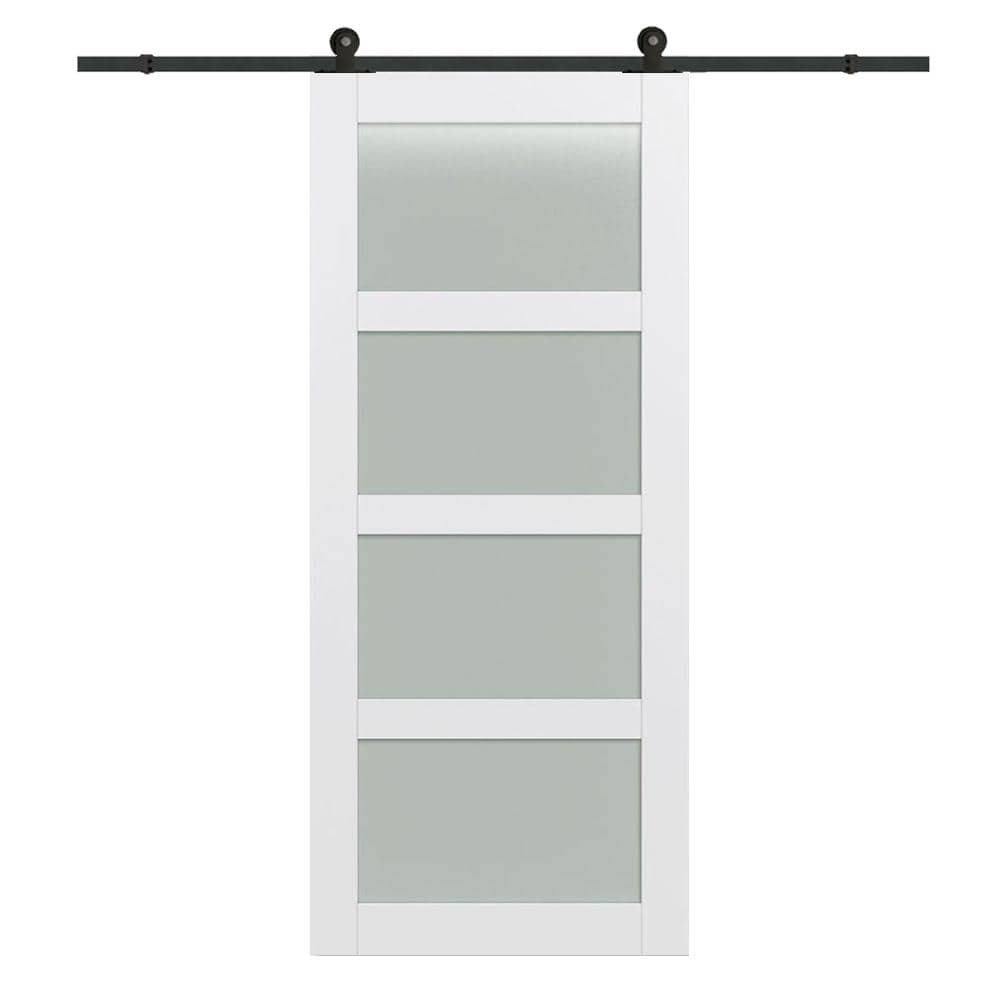 Modern White 42" x 84" Frosted Glass Sliding Barn Door Kit
