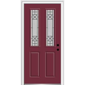 36 in. x 80 in. Courtyard Left-Hand 2-Lite Decorative Painted Fiberglass Smooth Prehung Front Door on 4-9/16 in. Frame