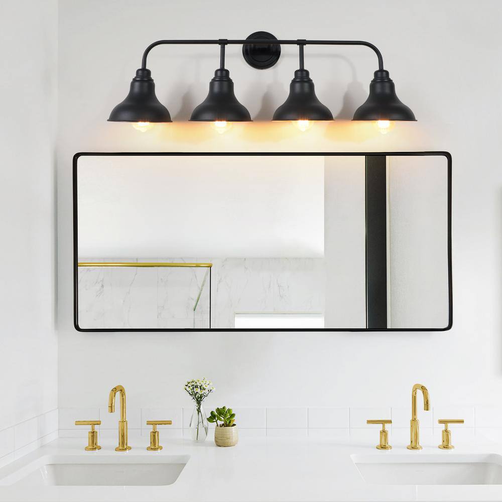 Black Metal 4-Light Industrial Vanity Wall Sconce