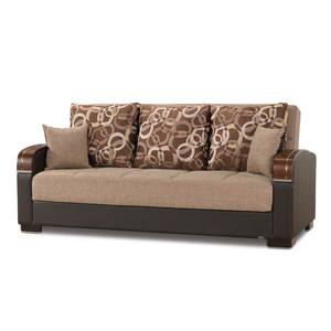 Mobimax Collection Convertible 87 in. Brown Chenille 3-Seater Full Sleeper Sofa Bed with Storage