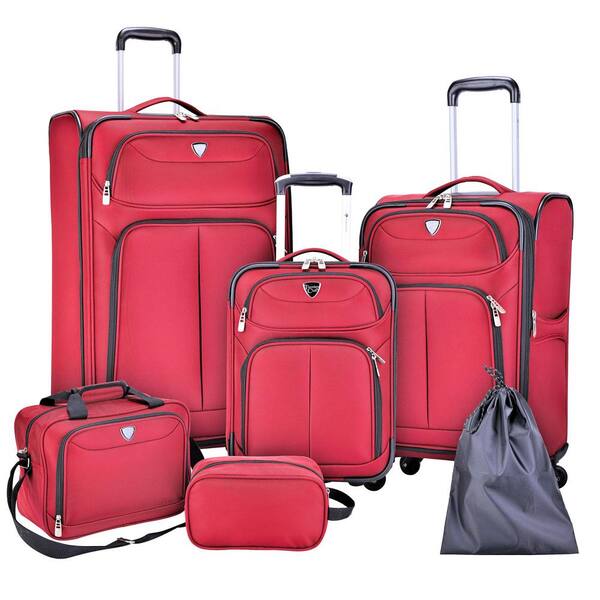 Unbranded 6-Piece Red Nested Value Luggage Set Expansion and Spinners on Vertical Luggage