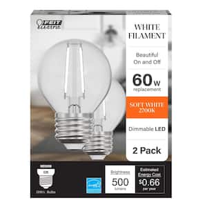 60-Watt Equivalent G16.5 E26 Standard Dimmable White Filament CEC Clear Glass LED Light Bulb, Soft White 2700K (2-Pack)