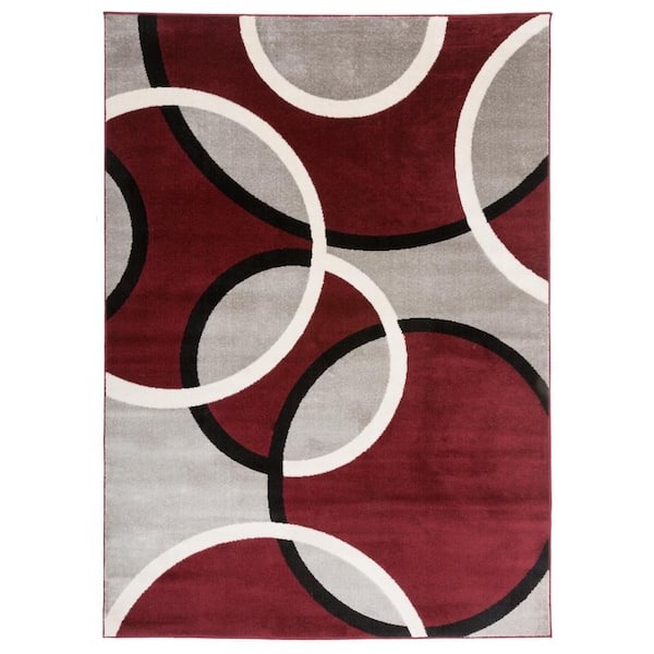 World Rug Gallery Modern Abstract Circles Red 3 ft. 3 in. x 5 ft. Indoor Area Rug