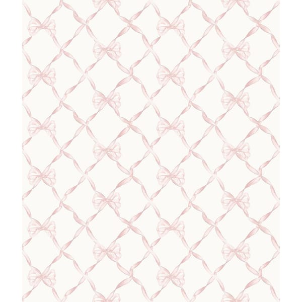 Baby Bow Faded Primrose Pink Ribbon Trellis Wallpaper Sample