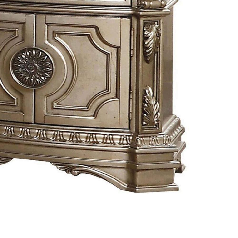 Antique Silver Elegance 30" Nightstand with Drawer and Carved Details