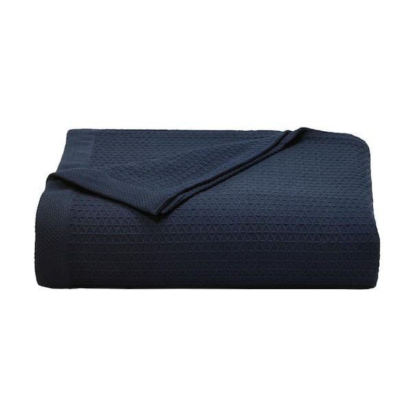 Nautica Baird Navy Solid Cotton Twin Knitted Blanket