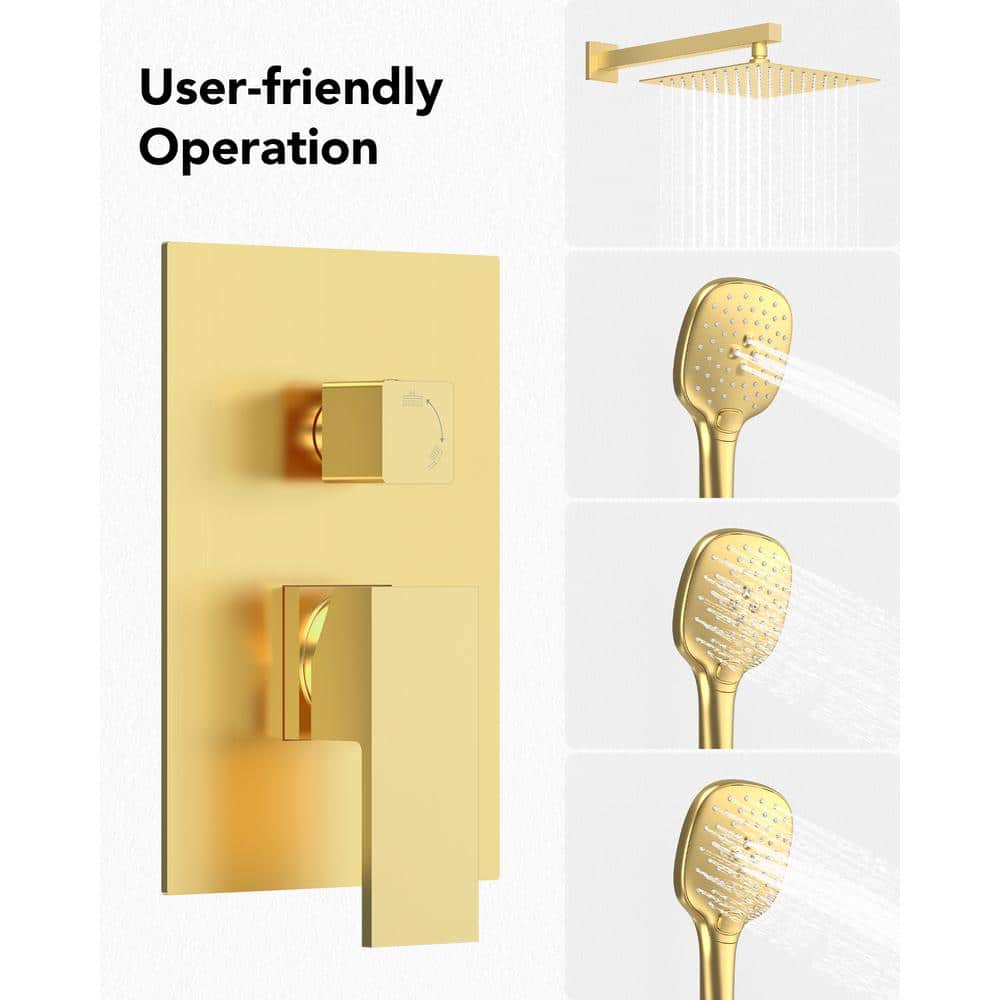 Large Brushed Gold Dual Square Wall Mounted Shower System