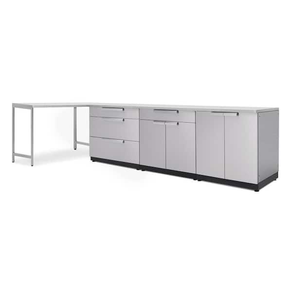 NewAge Products Stainless Steel 5-Piece 120 in. W x 36.5 in. H x 24 in. D Outdoor Kitchen Cabinet Set with Covers