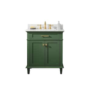 30 in. W x 22 in. D Vanity in Vogue Green with Marble Vanity Top in White with White Basin with Backsplash