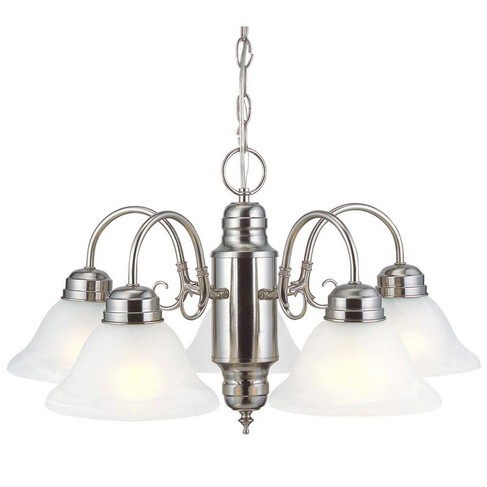 Satin Nickel 5-Light Chandelier with Alabaster Glass Shades