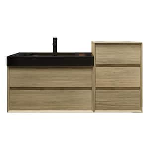 MIA 49 in. W. x 20 in. D x 30 in. H Single Sink and Side Cabinet Bath Vanity in Teak Oak with Black Stainless-Steel Top