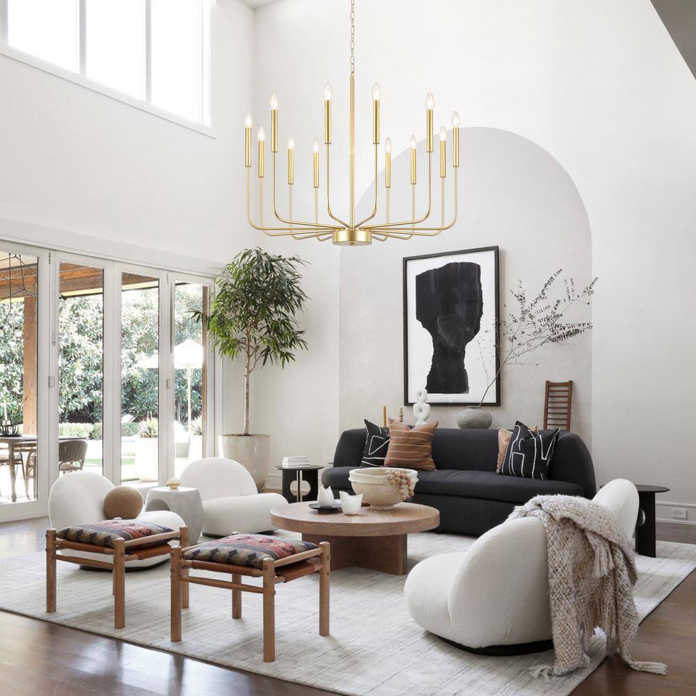 Gold 12-Light Linear Candle Metal Chandelier