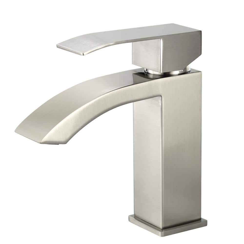 Single Handle Single Hole Waterfall Spout Bathroom Faucet in Brushed Nickel