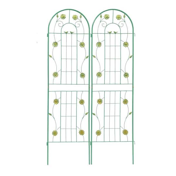 2 Pack 71in. Metal Garden Trellis for Climbing Plants Outdoor Flower Support Green