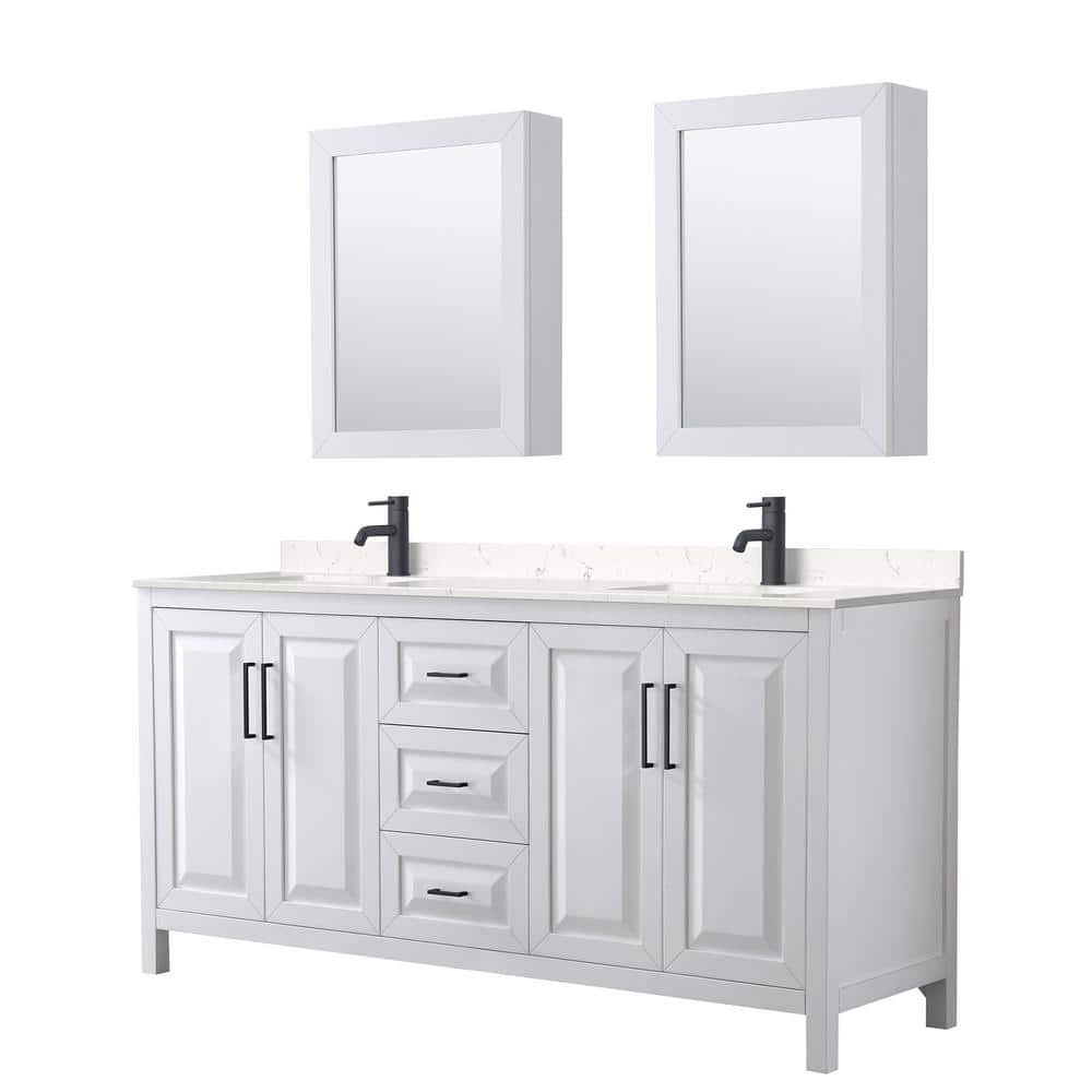 Elegant 72" White Double Bathroom Vanity with Light-Vein Carrara Marble