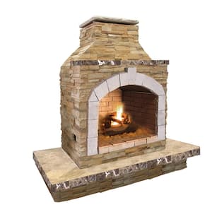 78 in. Stone Veneer and Tile Propane Gas Outdoor Fireplace