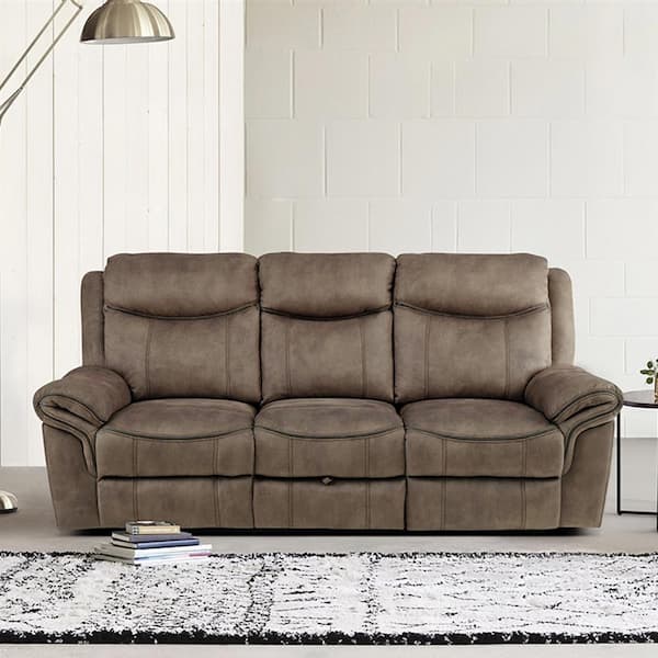 Lazzara Creeley 88.5 in. W Straight Arm Faux Leather Rectangle Manual Reclining Sofa with Storage and USB Port in Brown