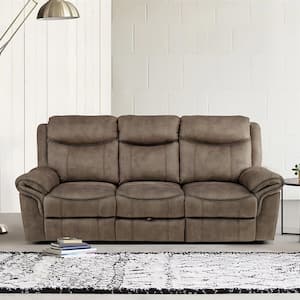 Creeley 88.5 in. W Straight Arm Faux Leather Rectangle Manual Reclining Sofa with Storage and USB Port in Brown