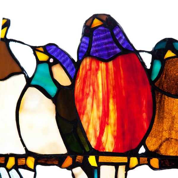 Yangliu Stained Glass Window Panels,Multicolor Birds on a Wire Suncatcher,4/7 Birds in Stained Glass Window Panel Hanging Catcher for Windows Doors,Home Decor 