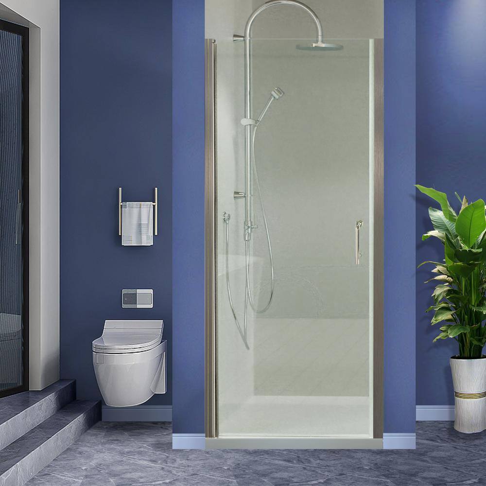 Brushed Nickel Frameless Pivot Shower Door with Clear Tempered Glass