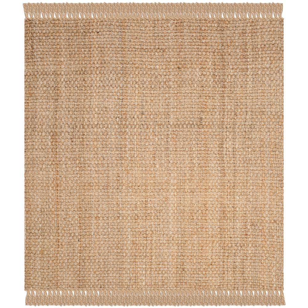 Natural Fiber Beige 7 ft. x 7 ft. Frayed Border Square Area Rug