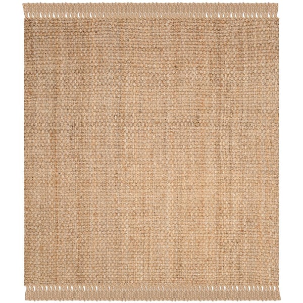 Natural Fiber Beige 7 ft. x 7 ft. Frayed Border Square Area Rug