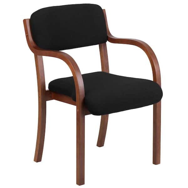 Flash Furniture Contemporary Black Fabric Wood Side Chair with Walnut Frame