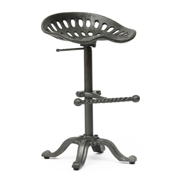 Noble House Houck 23.50-35.50 in. Adjustable Raw Gunmetal Low Back Metal Bar Stool