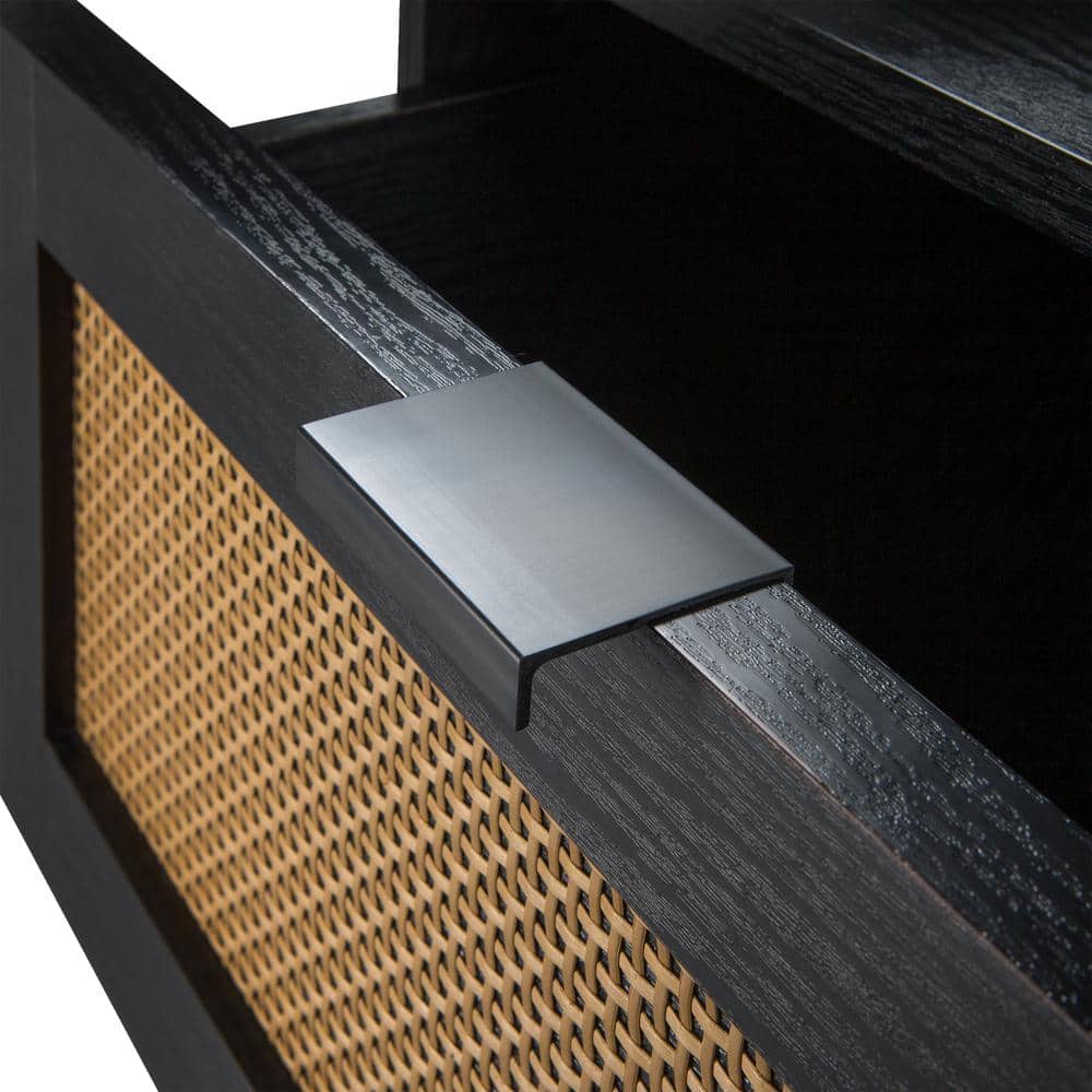 Black and Light Brown Rattan 2-Drawer Nightstand