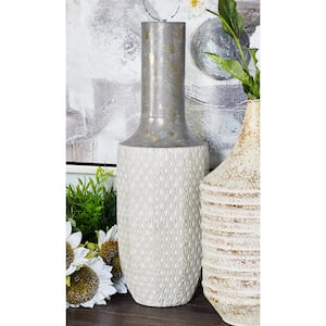 16 in. x 6 in White Iron Decorative Vase with Lekthos-Type Body